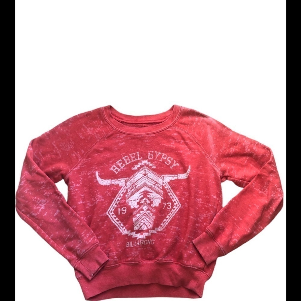 Billabong Cropped Sweatshirt Crew Neck Distressed Red Rebel Gypsy Size S